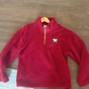 sold out dairy boy fleece in cranberry